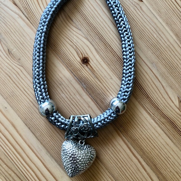 Hand Crafted Grey and Silver  Heart Necklace - Picture 3 of 5